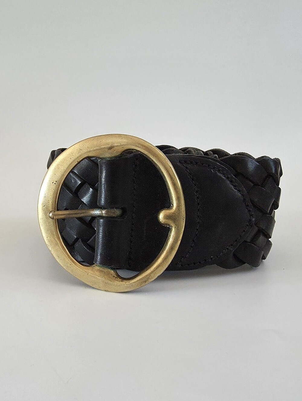 Woven Black Leather Women's Belt Size Large